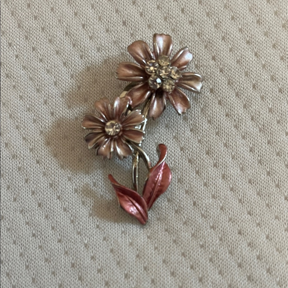 Floral Brooch with Rhinestones